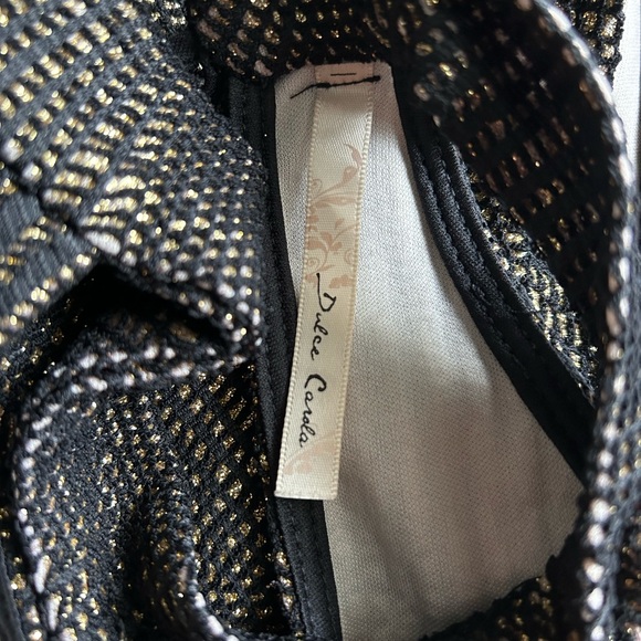 Mock Neck Crochet Gothic Crop Halter Top Tank Diamond Eyelet Detail Gold Glitter - Picture 3 of 4